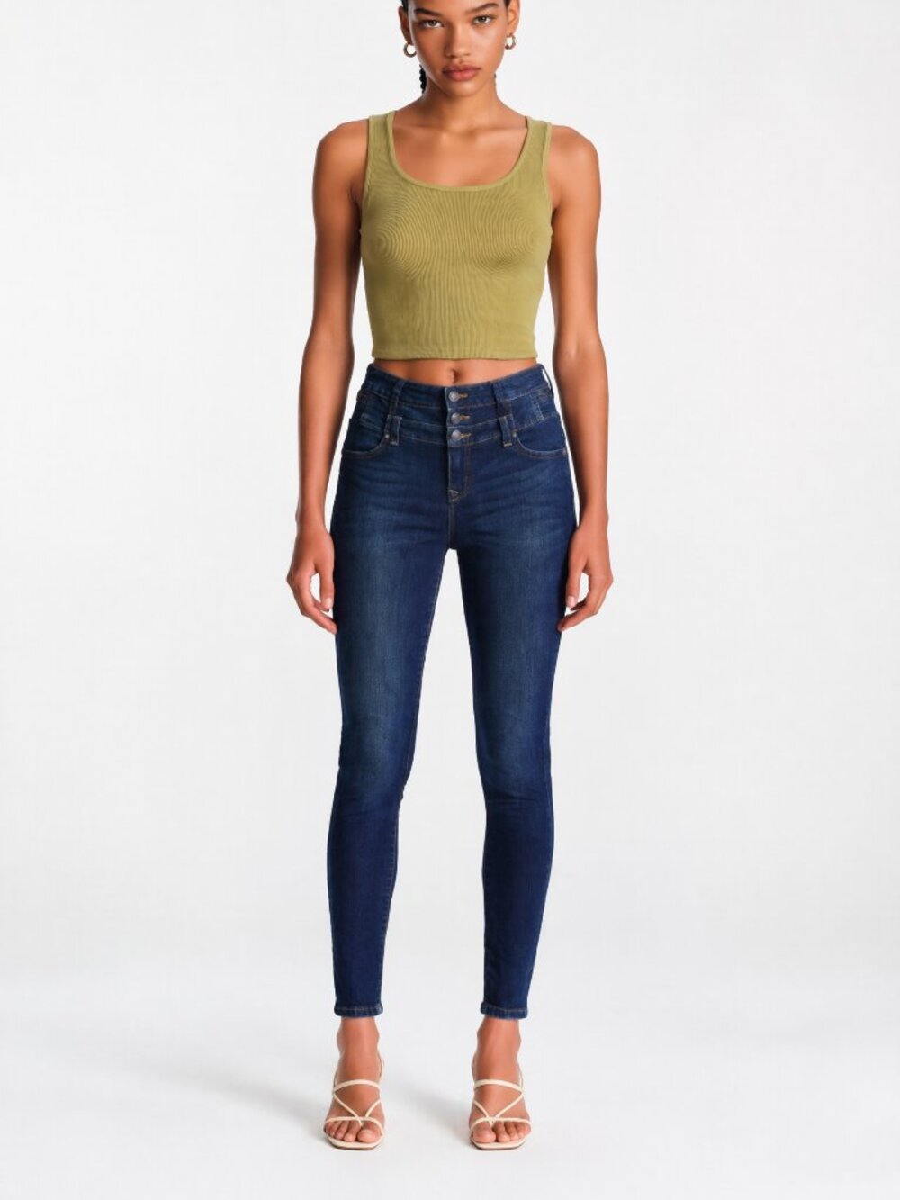 Eunina Dark Blue Skinny Jeans Juniors Sz 5 Super High Rise 28" Stacked Waist EUC